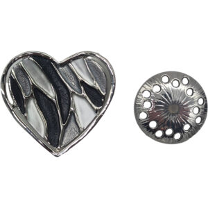 Γυναικεία Καρφίτσα Μαγνητική, Μεταλλική Αγκράφα, Για Μαντήλια - Φουλάρια - Πασμίνες, Σχέδιο Καρδιά, Ασημί Με Μαύρο
