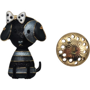 Γυναικεία Καρφίτσα Μαγνητική, Μεταλλική Αγκράφα, Για Μαντήλια - Φουλάρια - Πασμίνες, Σχέδιο Σκυλάκι, Χρυσό Με Μαύρο