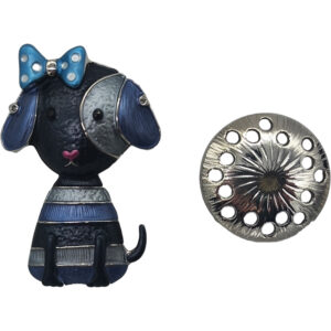 Γυναικεία Καρφίτσα Μαγνητική, Μεταλλική Αγκράφα, Για Μαντήλια - Φουλάρια - Πασμίνες, Σχέδιο Σκυλάκι, Ασημί Με Μπλε