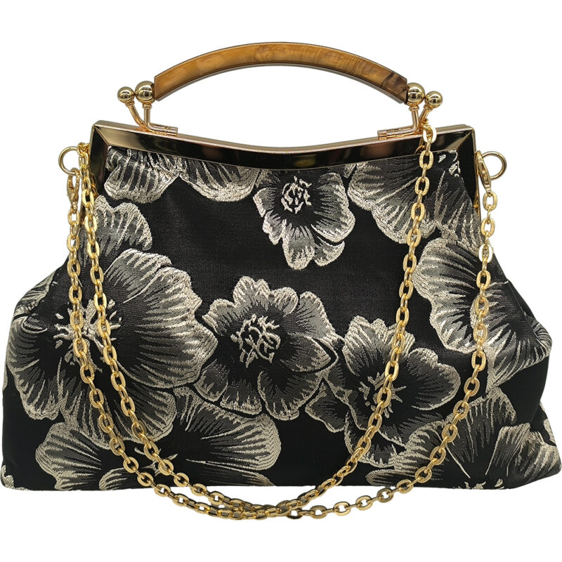 Γυναικείο Τσαντάκι Clutch, Βραδινό, Vintage Με Χρυσό Κέντημα - Μαύρο