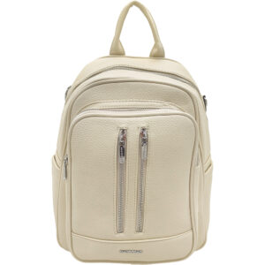 Γυναικεία Τσάντα Πλάτης Με Εξωτερικές Κάθετες Θήκες, Ασημί Διπλό Φερμουάρ - Κρεμ