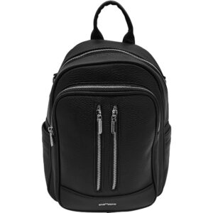 Γυναικεία Τσάντα Πλάτης Με Εξωτερικές Κάθετες Θήκες, Ασημί Διπλό Φερμουάρ - Μαύρο