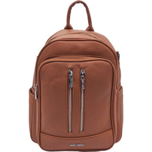 Γυναικεία Τσάντα Πλάτης Με Εξωτερικές Κάθετες Θήκες, Ασημί Διπλό Φερμουάρ - Ταμπά