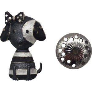 Γυναικεία Καρφίτσα Μαγνητική, Μεταλλική Αγκράφα, Για Μαντήλια - Φουλάρια - Πασμίνες, Σχέδιο Σκυλάκι, Ασημί Με Μαύρο