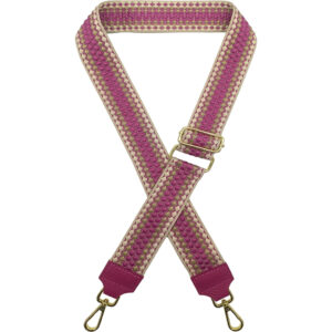 Ιμάντας - Λουρί Τσάντας, Ρυθμιζόμενος, 5cm, Για χιαστί ή Ώμου, Με Χρυσό Μεταλλικό Γάντζο, Σχέδιο Πουά - Φούξια