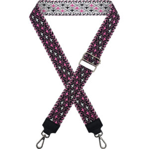 Ιμάντας - Λουρί Τσάντας, Ρυθμιζόμενος, 5cm, Για χιαστί ή Ώμου, Με Ασημί Μεταλλικό Γάντζο, Με Μοτίβο Αρνητικό - Μαύρο Με Φούξια