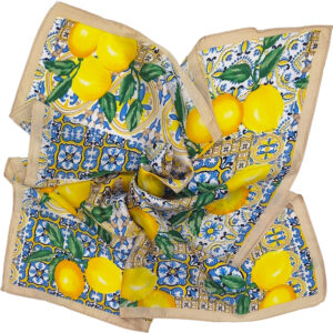 Γυναικείο Μαντήλι Λαιμού Μεταξωτό Με Λεμόνια & Μοτίβο - Πολύχρωμο