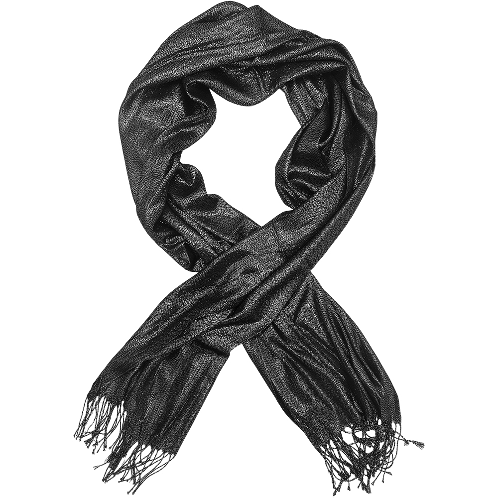 Γυναικεία Εσάρπα/Πασμίνα Για Βραδινές Εμφανίσεις - Μεγάλη - Δίχτυ/Γάζα Με Κρόσσια - Μαύρο Με Ασημί Κλωστή