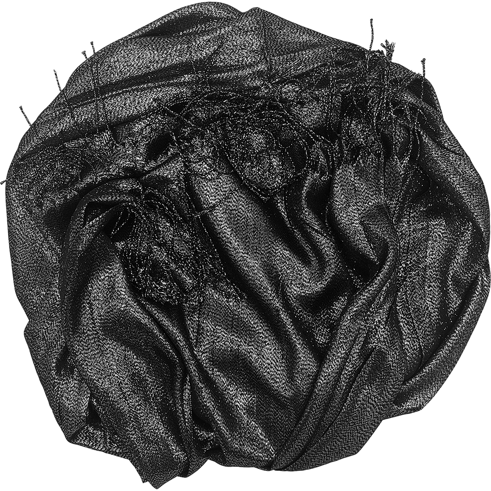 Γυναικεία Εσάρπα/Πασμίνα Για Βραδινές Εμφανίσεις - Μεγάλη - Δίχτυ/Γάζα Με Κρόσσια - Μαύρο Με Ασημί Κλωστή