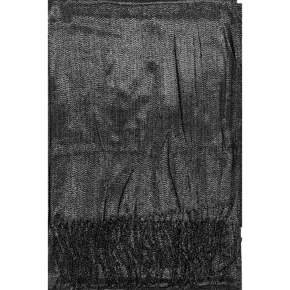 Γυναικεία Εσάρπα/Πασμίνα Για Βραδινές Εμφανίσεις - Μεγάλη - Δίχτυ/Γάζα Με Κρόσσια - Μαύρο Με Ασημί Κλωστή