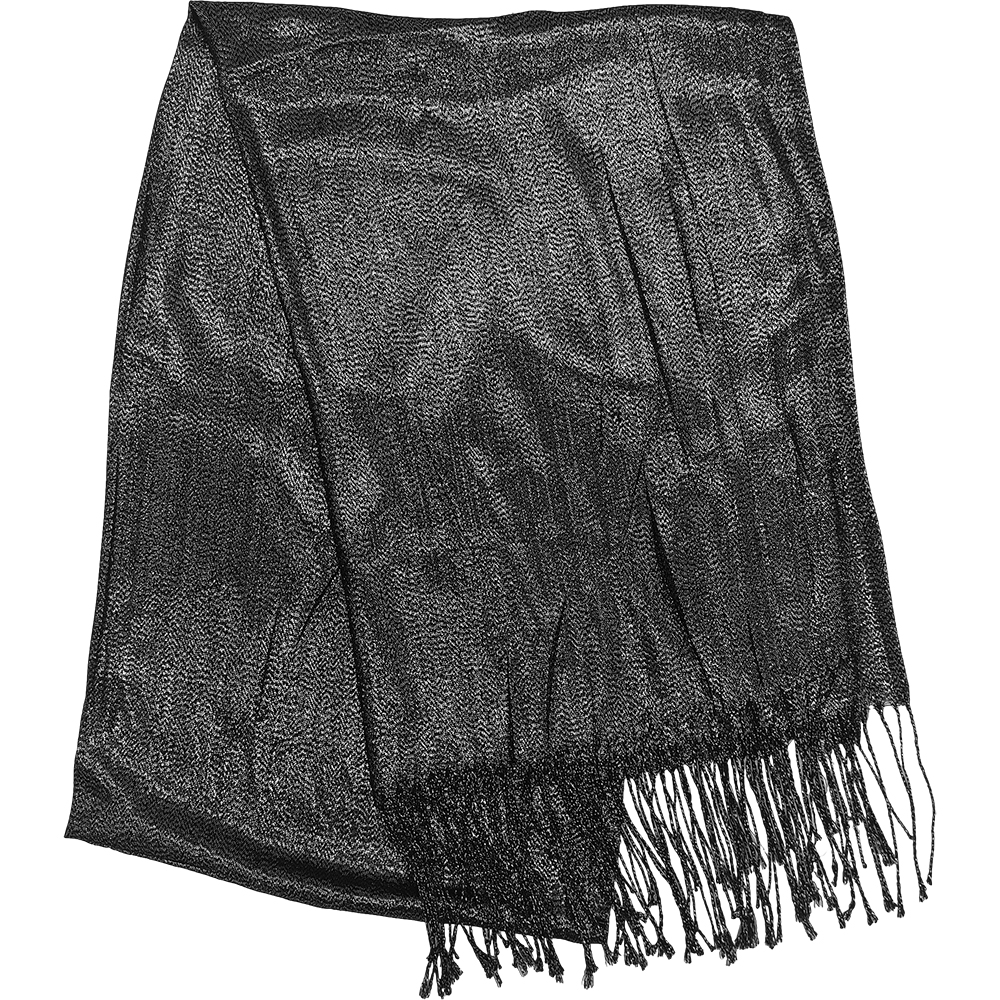 Γυναικεία Εσάρπα/Πασμίνα Για Βραδινές Εμφανίσεις - Μεγάλη - Δίχτυ/Γάζα Με Κρόσσια - Μαύρο Με Ασημί Κλωστή