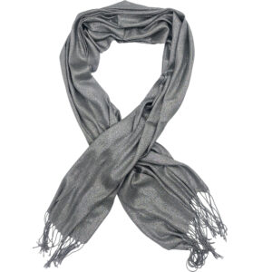 Γυναικεία Εσάρπα/Πασμίνα Για Βραδινές Εμφανίσεις - Μεγάλη - Δίχτυ/Γάζα Με Κρόσσια - Γκρι Σκούρο Με Ασημί Κλωστή