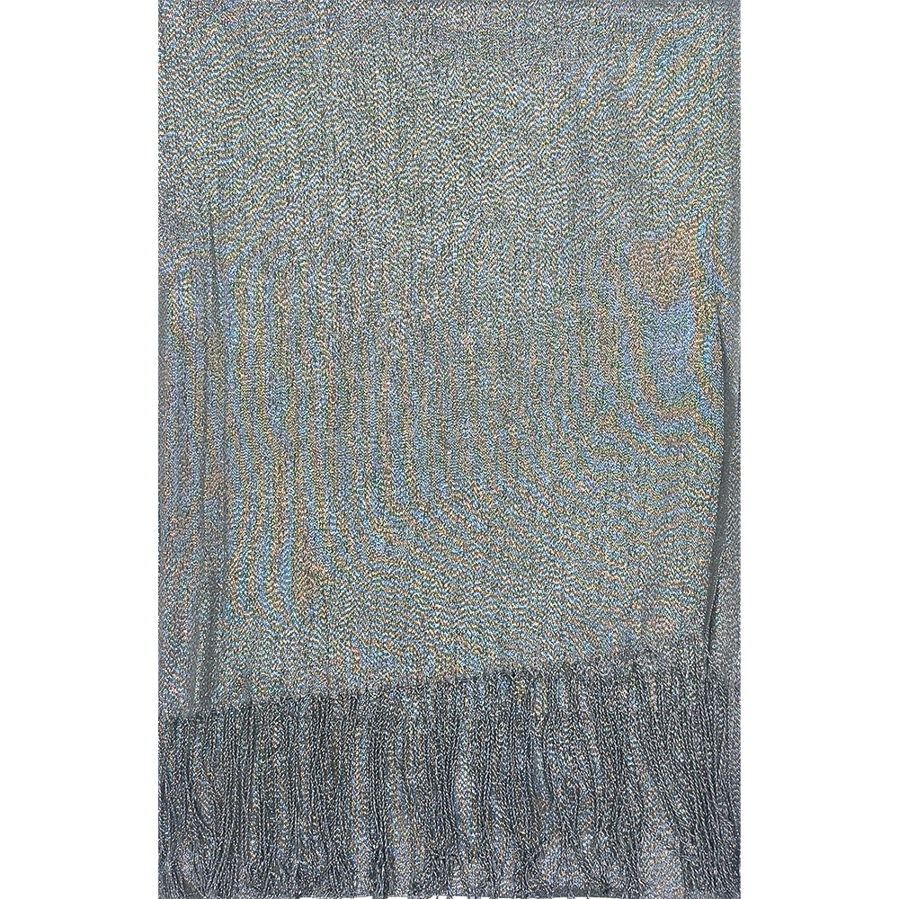 Γυναικεία Εσάρπα/Πασμίνα Για Βραδινές Εμφανίσεις - Μεγάλη - Δίχτυ/Γάζα Με Κρόσσια - Γκρι Σκούρο Με Ασημί Κλωστή