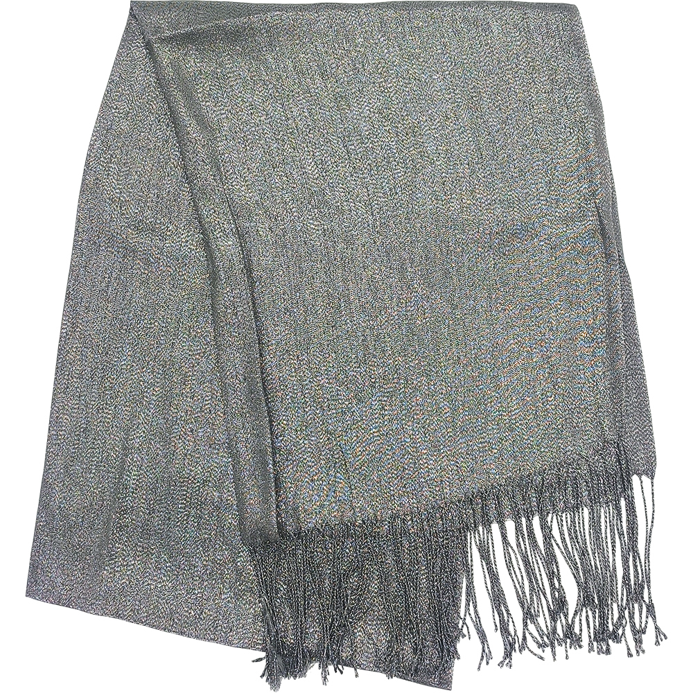 Γυναικεία Εσάρπα/Πασμίνα Για Βραδινές Εμφανίσεις - Μεγάλη - Δίχτυ/Γάζα Με Κρόσσια - Γκρι Σκούρο Με Ασημί Κλωστή