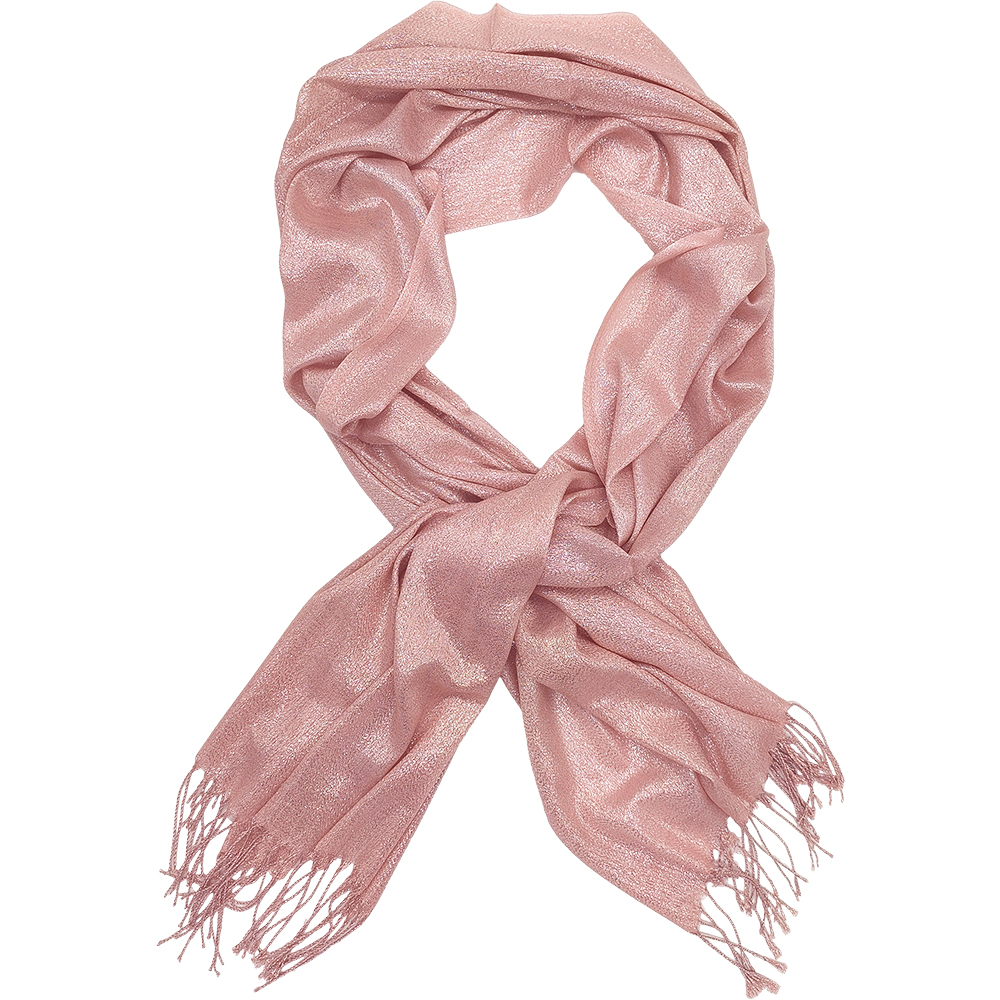 Γυναικεία Εσάρπα/Πασμίνα Για Βραδινές Εμφανίσεις - Μεγάλη - Δίχτυ/Γάζα Με Κρόσσια - Ροζ Κουφετί Με Ασημί Κλωστή