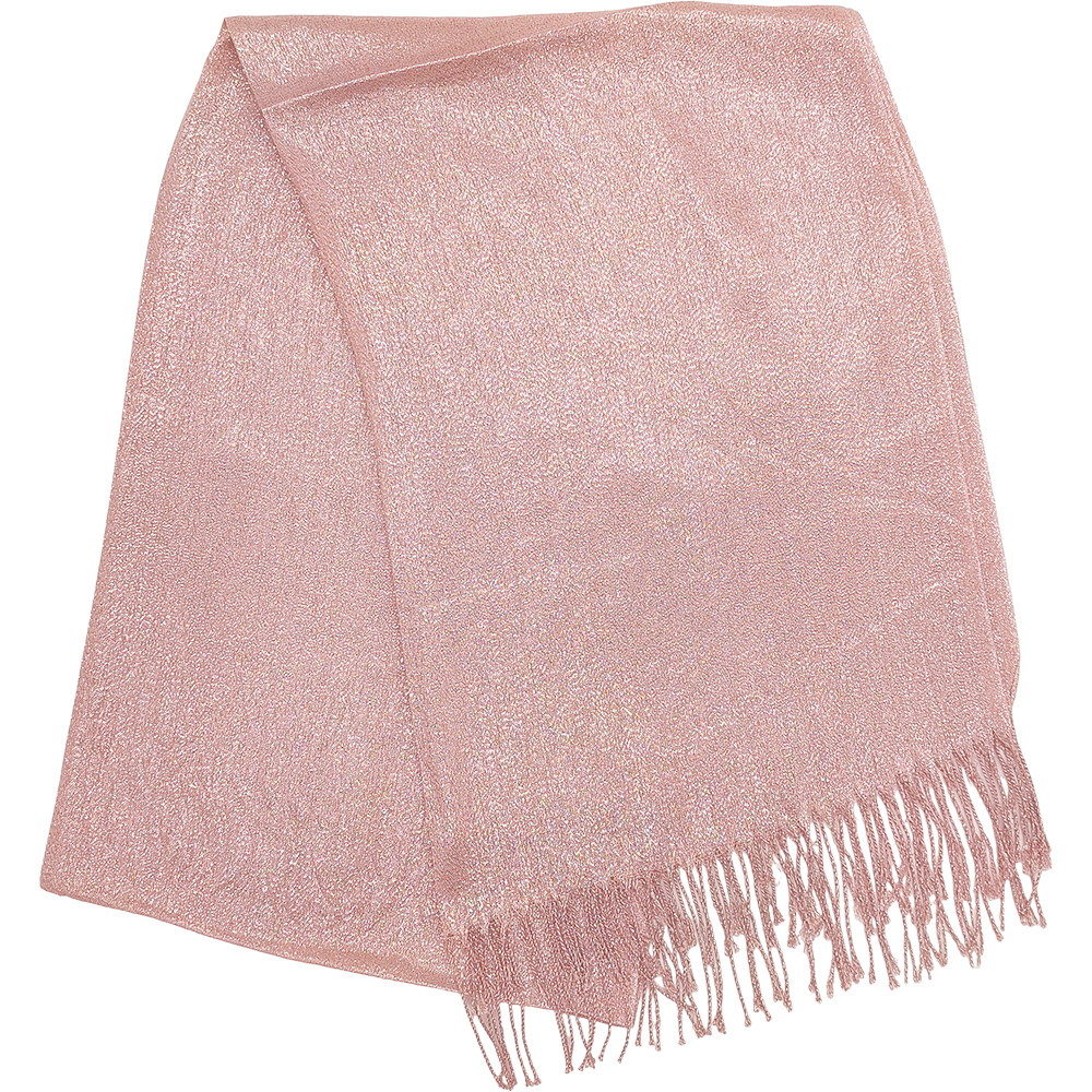 Γυναικεία Εσάρπα/Πασμίνα Για Βραδινές Εμφανίσεις - Μεγάλη - Δίχτυ/Γάζα Με Κρόσσια - Ροζ Κουφετί Με Ασημί Κλωστή