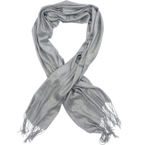 Γυναικεία Εσάρπα/Πασμίνα Για Βραδινές Εμφανίσεις - Μεγάλη - Δίχτυ/Γάζα Με Κρόσσια - Γκρι Ανοιχτό Με Ασημί Κλωστή