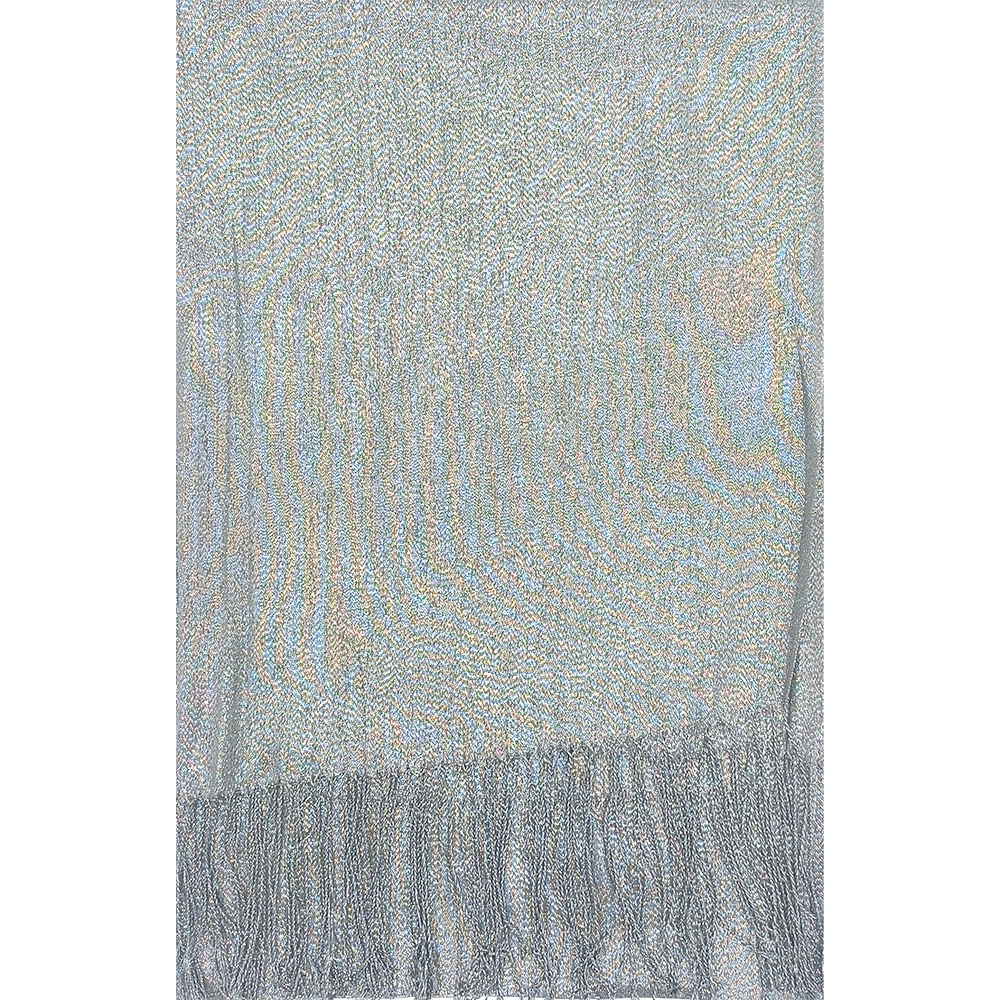 Γυναικεία Εσάρπα/Πασμίνα Για Βραδινές Εμφανίσεις - Μεγάλη - Δίχτυ/Γάζα Με Κρόσσια - Γκρι Ανοιχτό Με Ασημί Κλωστή