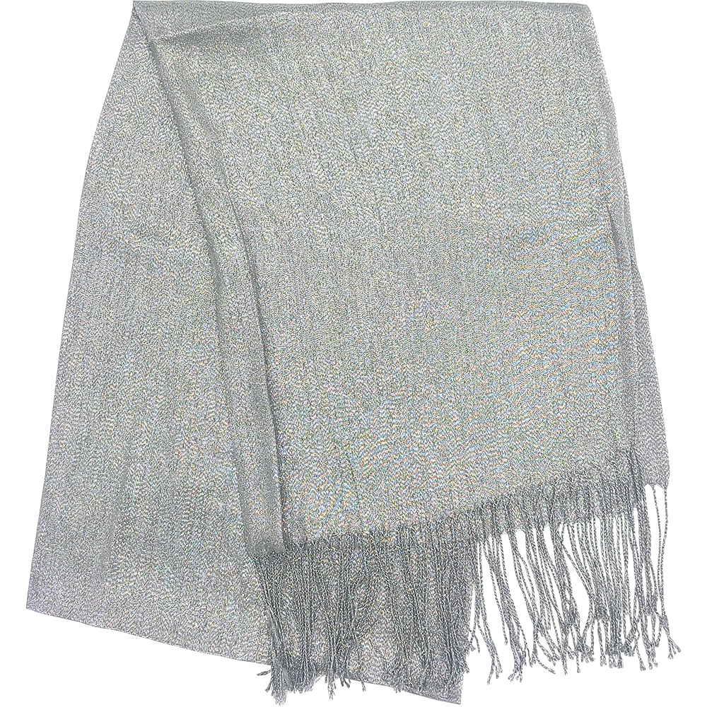 Γυναικεία Εσάρπα/Πασμίνα Για Βραδινές Εμφανίσεις - Μεγάλη - Δίχτυ/Γάζα Με Κρόσσια - Γκρι Ανοιχτό Με Ασημί Κλωστή