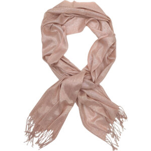 Γυναικεία Εσάρπα/Πασμίνα Για Βραδινές Εμφανίσεις - Μεγάλη - Δίχτυ/Γάζα Με Κρόσσια - Σομόν Με Ασημί Κλωστή