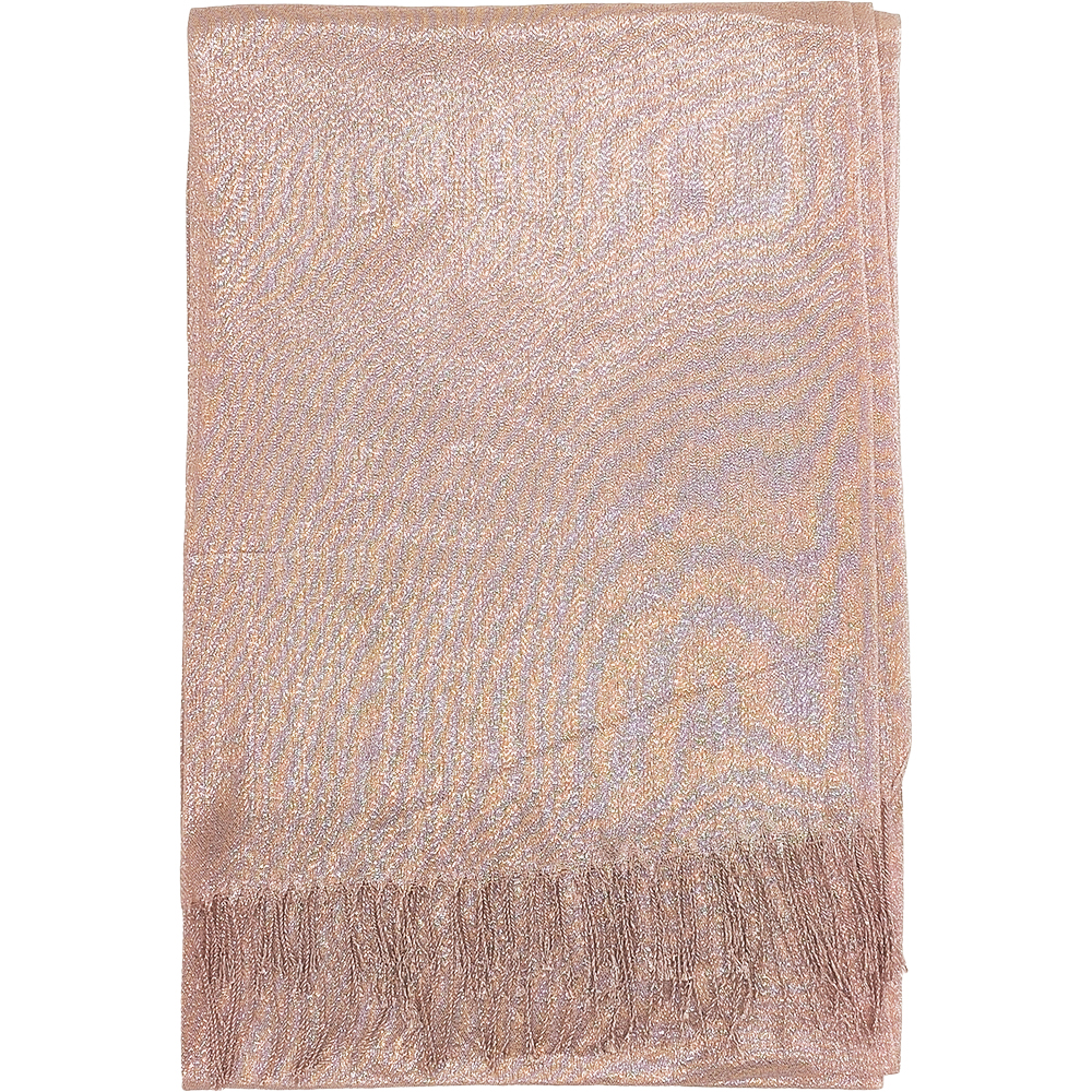 Γυναικεία Εσάρπα/Πασμίνα Για Βραδινές Εμφανίσεις - Μεγάλη - Δίχτυ/Γάζα Με Κρόσσια - Σομόν Με Ασημί Κλωστή