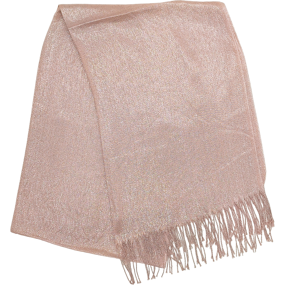 Γυναικεία Εσάρπα/Πασμίνα Για Βραδινές Εμφανίσεις - Μεγάλη - Δίχτυ/Γάζα Με Κρόσσια - Σομόν Με Ασημί Κλωστή