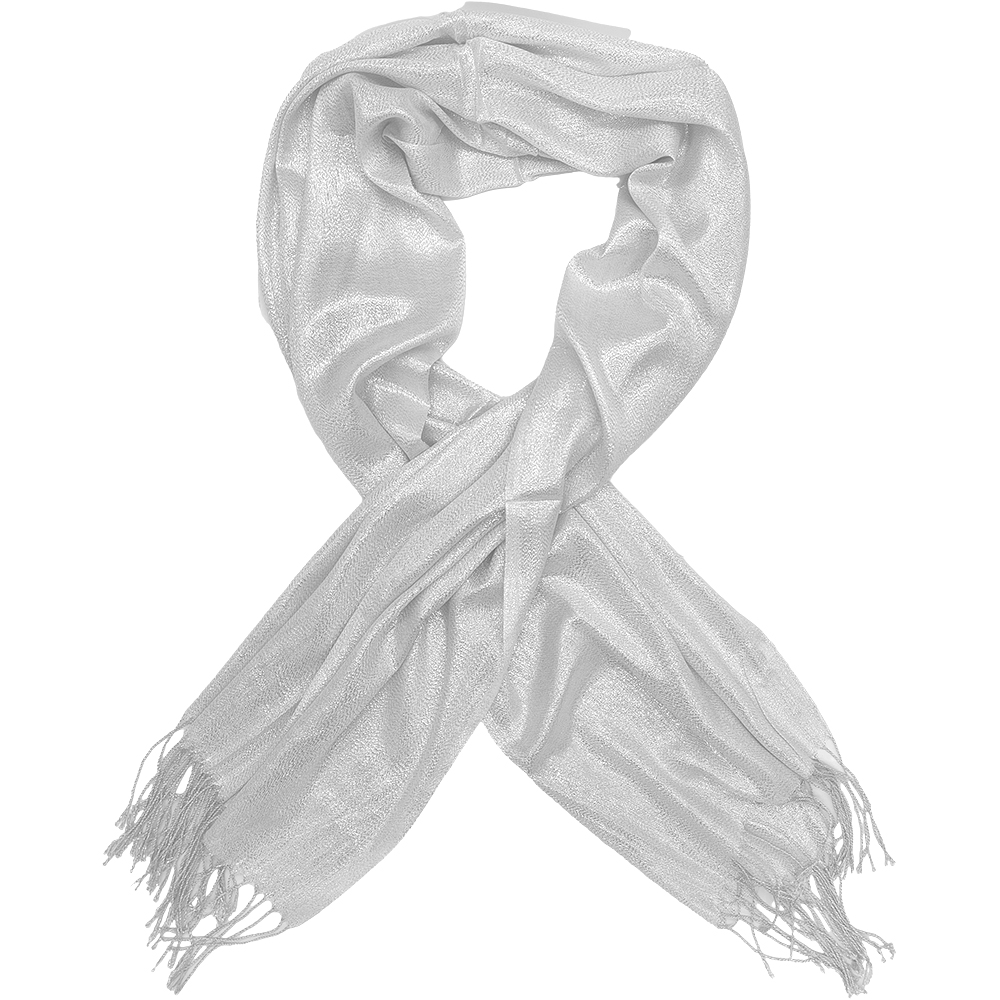 Γυναικεία Εσάρπα/Πασμίνα Για Βραδινές Εμφανίσεις - Μεγάλη - Δίχτυ/Γάζα Με Κρόσσια - Λευκή Με Ασημί Κλωστή