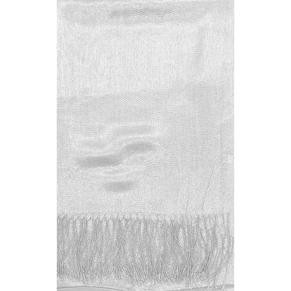 Γυναικεία Εσάρπα/Πασμίνα Για Βραδινές Εμφανίσεις - Μεγάλη - Δίχτυ/Γάζα Με Κρόσσια - Λευκή Με Ασημί Κλωστή