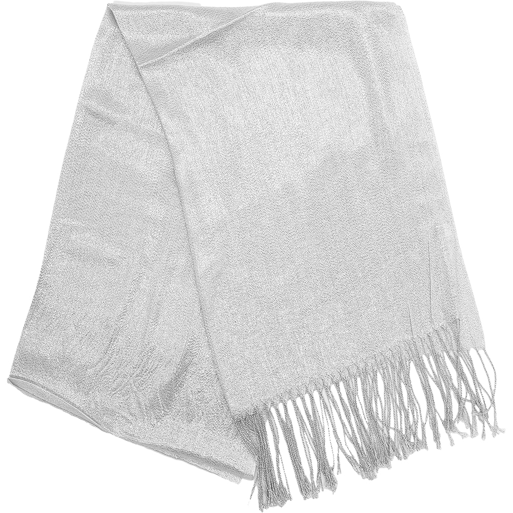 Γυναικεία Εσάρπα/Πασμίνα Για Βραδινές Εμφανίσεις - Μεγάλη - Δίχτυ/Γάζα Με Κρόσσια - Λευκή Με Ασημί Κλωστή