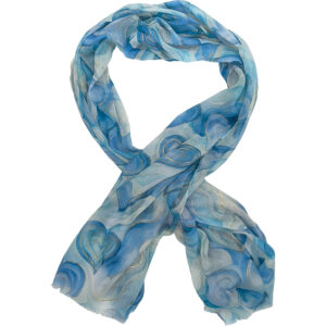 Γυναικείο Φουλάρι Λεπτό, Γάζα, Με Σχέδιο Αφηρημένες Καρδιές & Χρυσές Πινελιές - Γαλάζιο