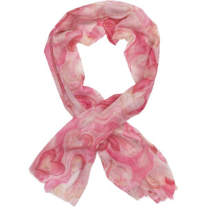 Γυναικείο Φουλάρι Λεπτό, Γάζα, Με Σχέδιο Αφηρημένες Καρδιές & Χρυσές Πινελιές - Ροζ