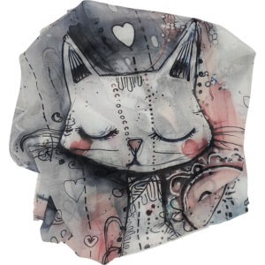 Γυναικείο Φουλάρι Λεπτό, Γάζα, Με Σχέδιο Γατούλα & Διάφορα Μοτίβα - Γκρι