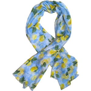 Γυναικείο Φουλάρι - Πασμίνα Λεπτή, Γάζα Με Σχέδιο Λεμόνια Με Χρυσές Πιτσιλιές- Γαλάζιο