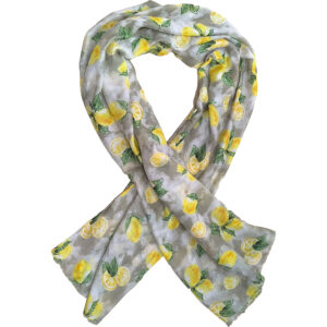 Γυναικείο Φουλάρι - Πασμίνα Λεπτή, Γάζα Με Σχέδιο Λεμόνια Με Χρυσές Πιτσιλιές- Γκρι Ανοιχτό