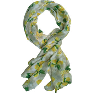 Γυναικείο Φουλάρι - Πασμίνα Λεπτή, Γάζα Με Σχέδιο Λεμόνια Με Χρυσές Πιτσιλιές- Πράσινο