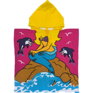 Παιδικό Πόντσο Θαλάσσης Με Σχέδιο Γοργόνα Με Έντονα Χρώματα, Φούξια